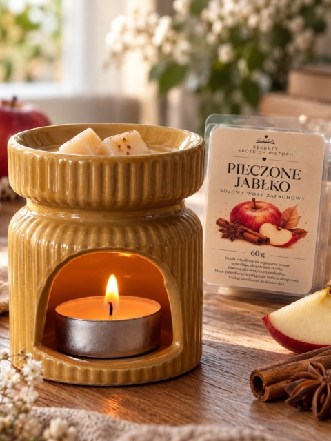 Ceramiczny kominek zapachowy 10 cm – zestaw z woskiem sojowym Pieczone Jabłko 60 g